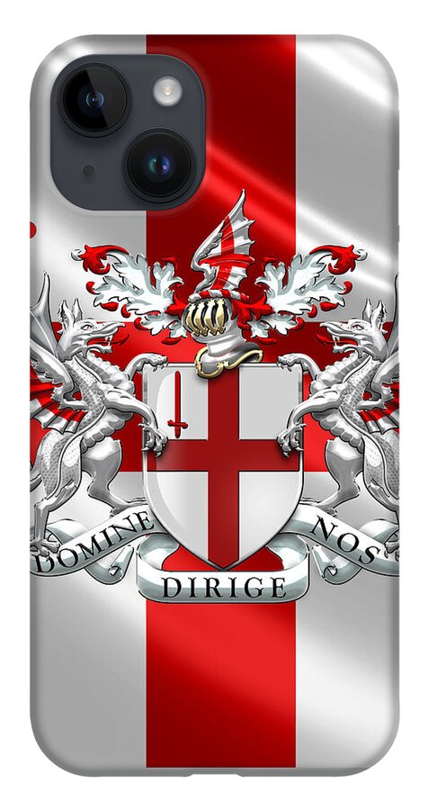 'cities Of The World' Collection By Serge Averbukh iPhone 14 Case featuring the digital art City of London - Coat of Arms over Flag by Serge Averbukh