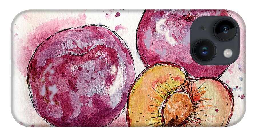 Art iPhone 14 Case featuring the painting Close Up Of Three Plums by Ikon Ikon Images