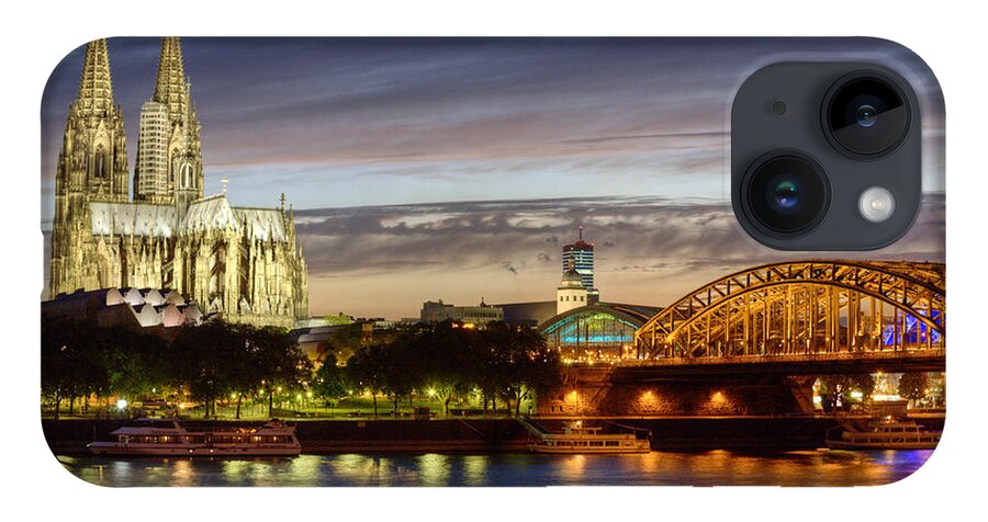 Cologne iPhone 14 Case featuring the photograph Cologne Cathedral with Rhine Riverside by Heiko Koehrer-Wagner