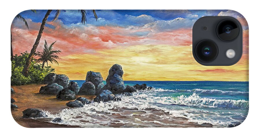 Seascape iPhone 14 Case featuring the painting Colorful Maui Sunset by Darice Machel McGuire