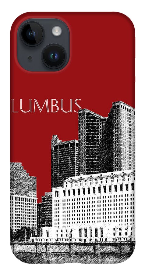 Architecture iPhone 14 Case featuring the digital art Columbus Skyline - Dark Red by DB Artist
