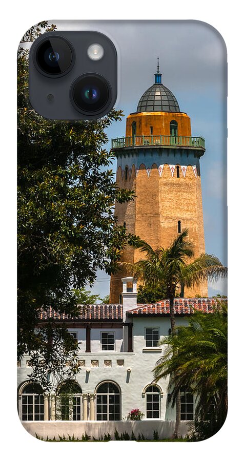 Alhambra Water Tower iPhone 14 Case featuring the photograph Coral Gables House and Water Tower by Ed Gleichman