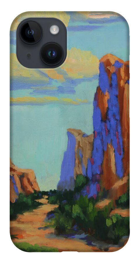 Sedona iPhone 14 Case featuring the painting Courthouse Rock in Sedona by Maria Hunt
