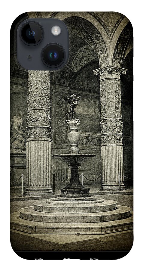 Courtyard Palazzo Becchio iPhone 14 Case featuring the photograph Courtyard Fountain lomo by Weston Westmoreland