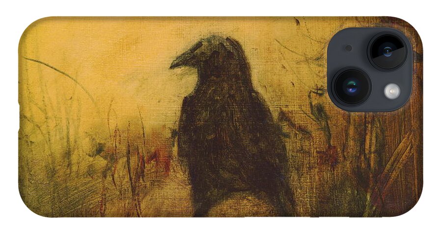 Crow iPhone 14 Case featuring the painting Crow 7 by David Ladmore