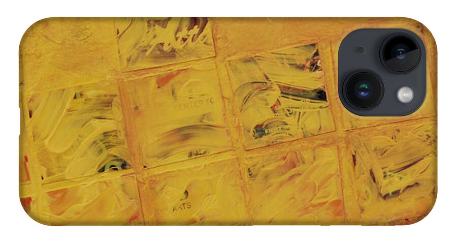 Abstract iPhone 14 Case featuring the painting Cruciform in Yellow Recycled by Heidi E Nelson