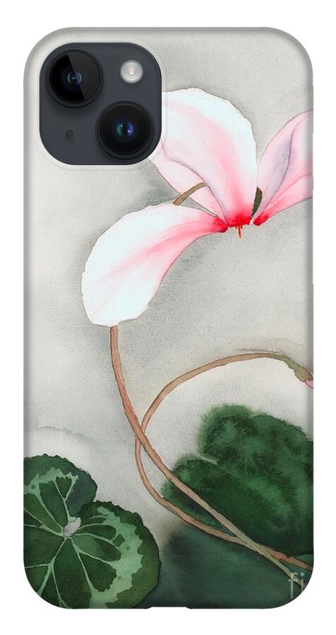 Floral iPhone 14 Case featuring the painting Cyclamen Dancer by Hilda Wagner