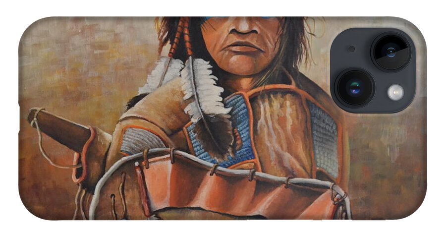 A Dakota Warrior With Shield And Bow iPhone 14 Case featuring the painting Dakota Warrior by Martin Schmidt