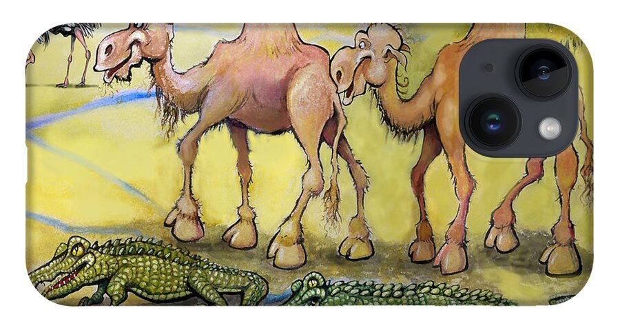 Camel iPhone 14 Case featuring the painting Desert Beasts by Kevin Middleton