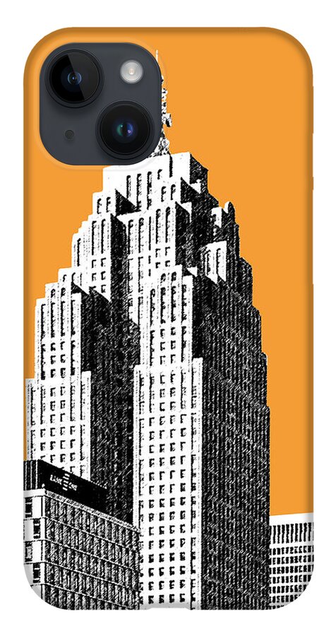 Detroit iPhone 14 Case featuring the digital art Detroit Skyline 2 - Orange by DB Artist