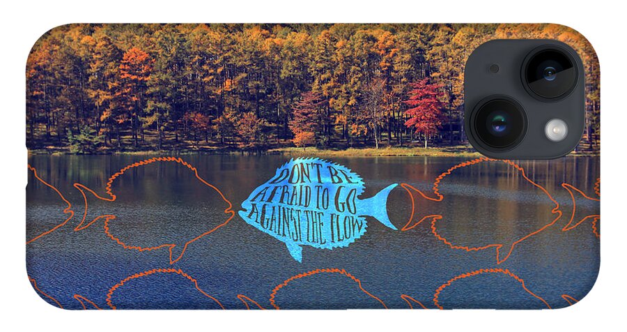 Go Against The Flow iPhone Case featuring the photograph Do Not Be Afraid to Go Against the Flow Fish in Autumn Lake by Beverly Claire Kaiya