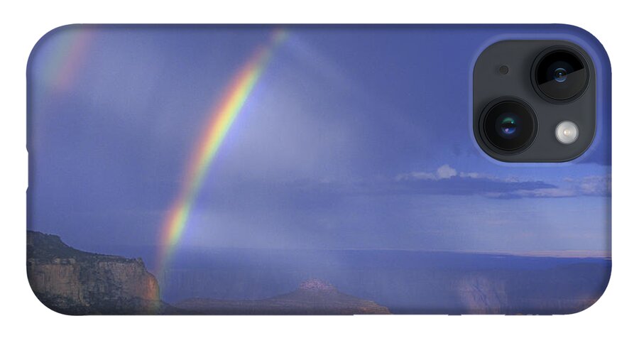 North America iPhone 14 Case featuring the photograph Double Rainbow at Cape Royal Grand Canyon National Park by Dave Welling