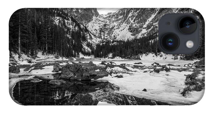 Colorado iPhone 14 Case featuring the photograph Dream Lake Reflection Black and White by Aaron Spong