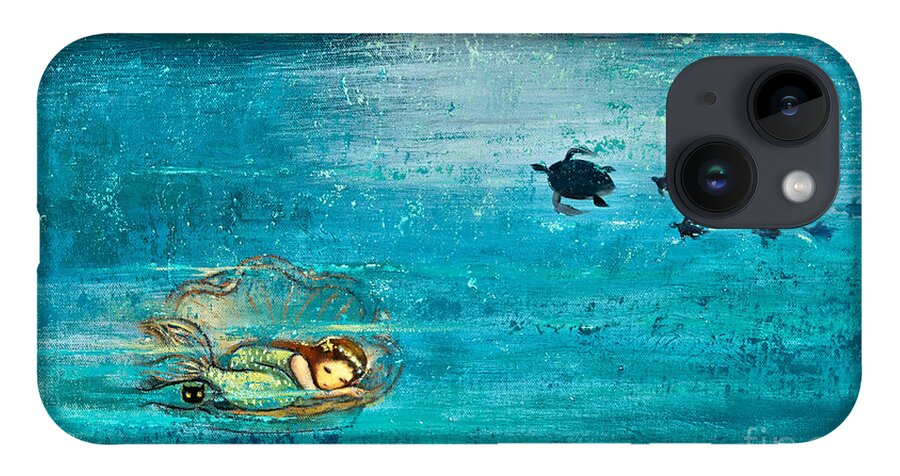 Mermaid Art iPhone 14 Case featuring the painting Dreaming Mermaid by Shijun Munns