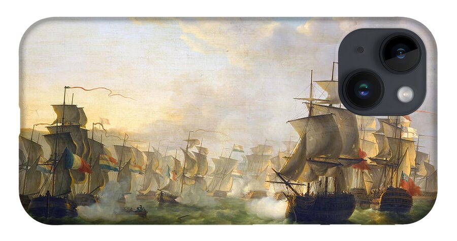 Dutch And English Fleets iPhone 14 Case featuring the painting Dutch and English Fleets by Martinus Schouman