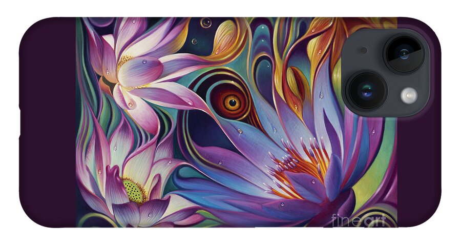 Lotus iPhone 14 Case featuring the painting Dynamic Floral Fantasy by Ricardo Chavez-Mendez
