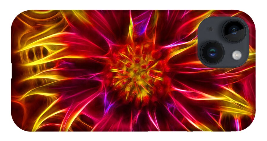 Firewheel iPhone 14 Case featuring the digital art Electric Firewheel Flower Artwork by Nikki Marie Smith