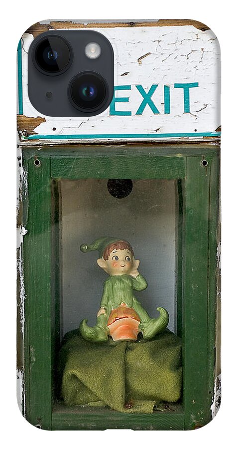 Humor iPhone 14 Case featuring the photograph elf exit, Dubuque, Iowa by Steven Ralser