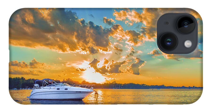 Sunset iPhone 14 Case featuring the photograph Fiery Sunset On Lake Minnetonka by Bill and Linda Tiepelman