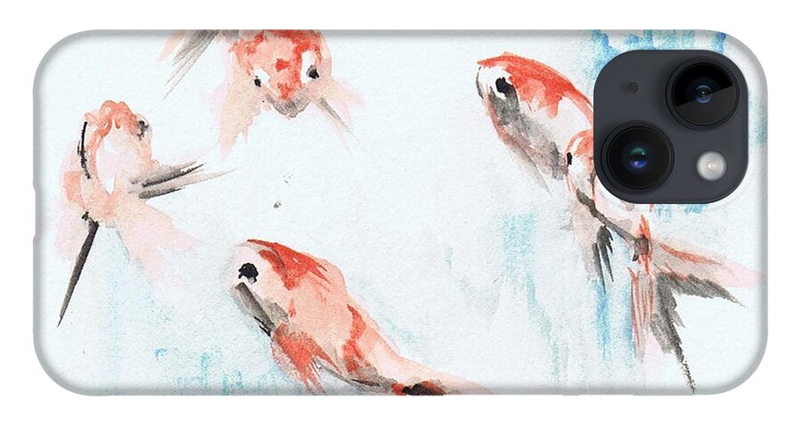 Goldfish iPhone 14 Case featuring the painting Five Goldfish by Lauren Heller