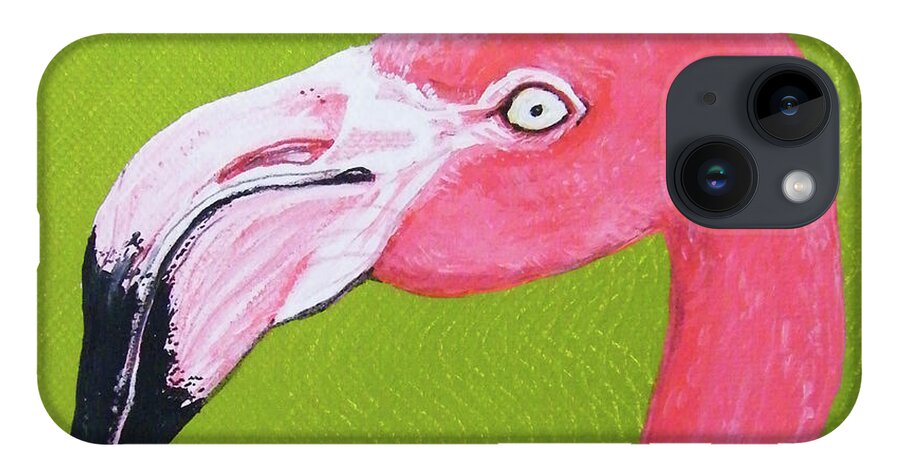 Flamingo iPhone 14 Case featuring the painting Flamingo Head by Lizi Beard-Ward