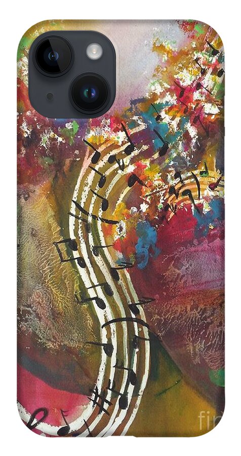 Music iPhone 14 Case featuring the painting Floral Notes by Carol Losinski Naylor