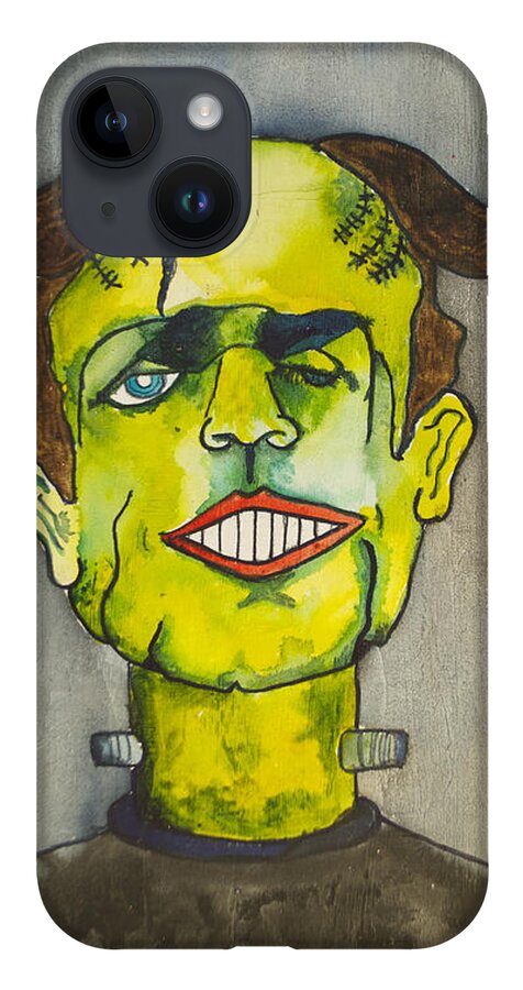 Frankenstein iPhone 14 Case featuring the painting Frankensteins Monster as Tillie by Patricia Arroyo