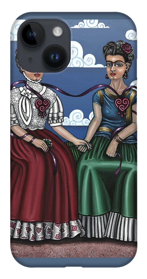 Hispanic Folk Art iPhone 14 Case featuring the painting Frida Beside Myself by Victoria De Almeida