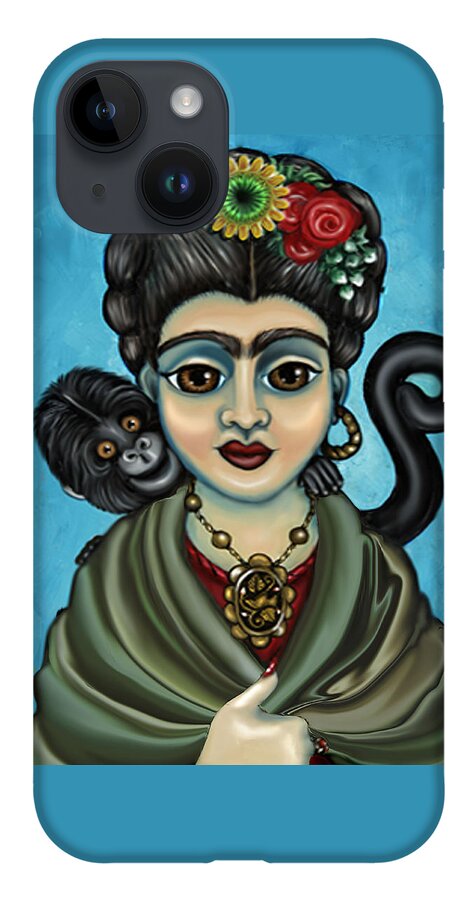 Frida iPhone 14 Case featuring the painting Frida's Monkey by Victoria De Almeida