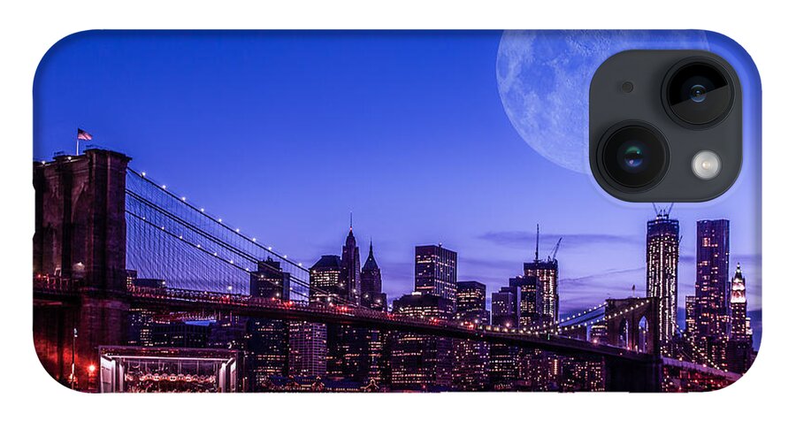 Nyc iPhone 14 Case featuring the photograph Full moon over Manhattan II by Hannes Cmarits