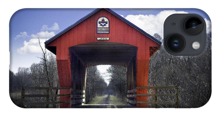 Americana iPhone 14 Case featuring the photograph Geauga Park Covered Bridge 35-28-02 by Robert Gardner