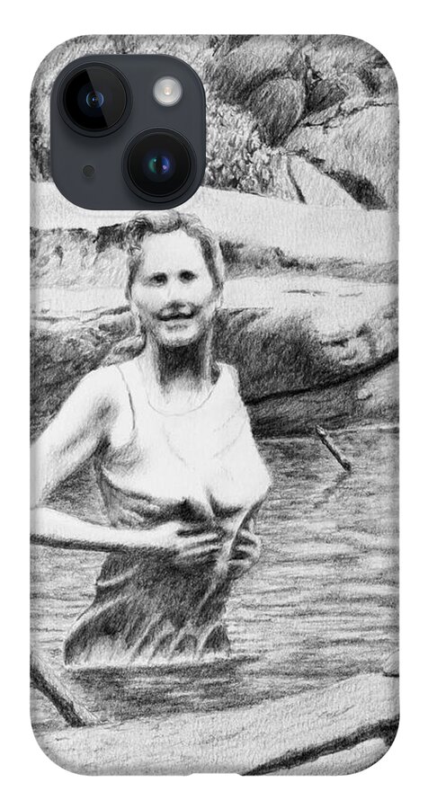 Girl iPhone 14 Case featuring the drawing Girl In Savage Creek by Daniel Reed