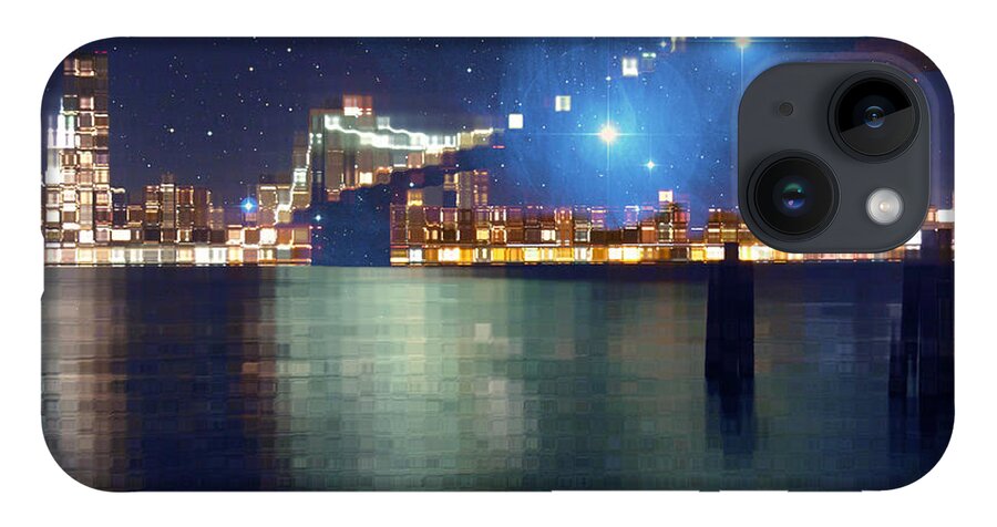 Manhattan iPhone Case featuring the digital art Glass Block Brooklyn Bridge Among the Stars by Beverly Claire Kaiya