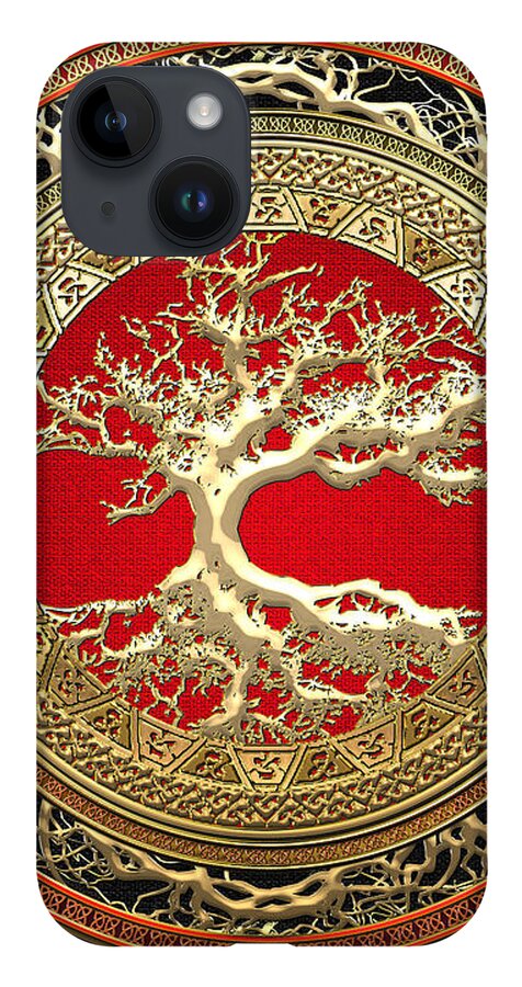 ‘celtic Treasures’ Collection By Serge Averbukh iPhone 14 Case featuring the digital art Golden Celtic Tree of Life by Serge Averbukh