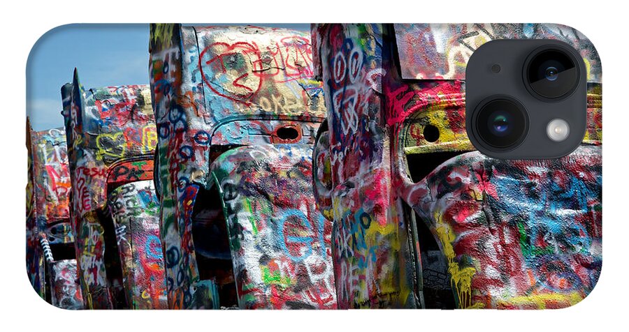Cadillac Ranch iPhone Case featuring the photograph Graffiti at the Cadillac Ranch Amarillo Texas by Mary Lee Dereske