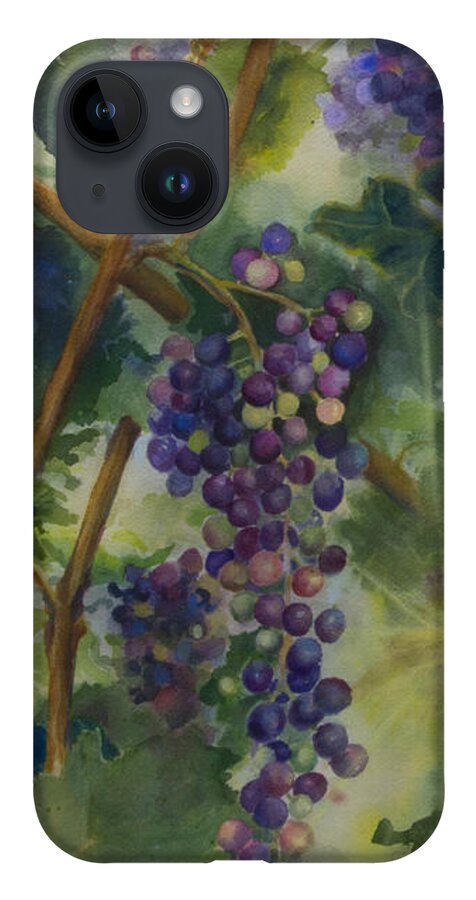 Vineyard iPhone 14 Case featuring the painting Baby Cabernets II  triptych by Maria Hunt