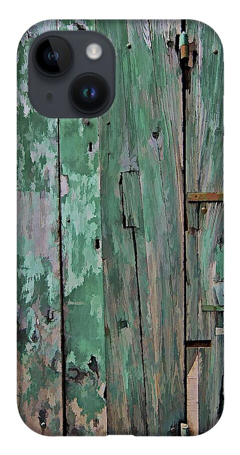 Americana iPhone Case featuring the photograph Green Wooden Weathered Barn Door by David Letts