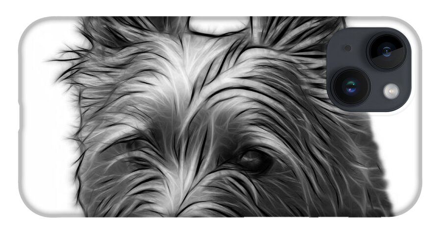 Terrier iPhone 14 Case featuring the digital art Greyscale Australian Terrier Pop Art - 6500 FS by James Ahn