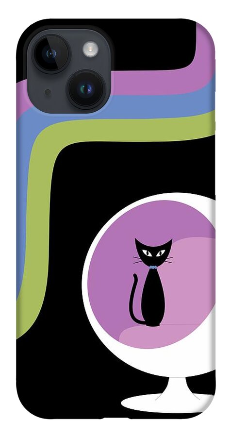 Black Cat iPhone 14 Case featuring the digital art Groovy Stripes 2 by Donna Mibus