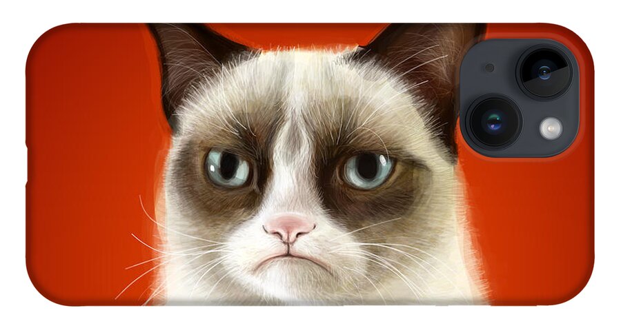 Grumpy iPhone 14 Case featuring the digital art Grumpy Cat by Olga Shvartsur