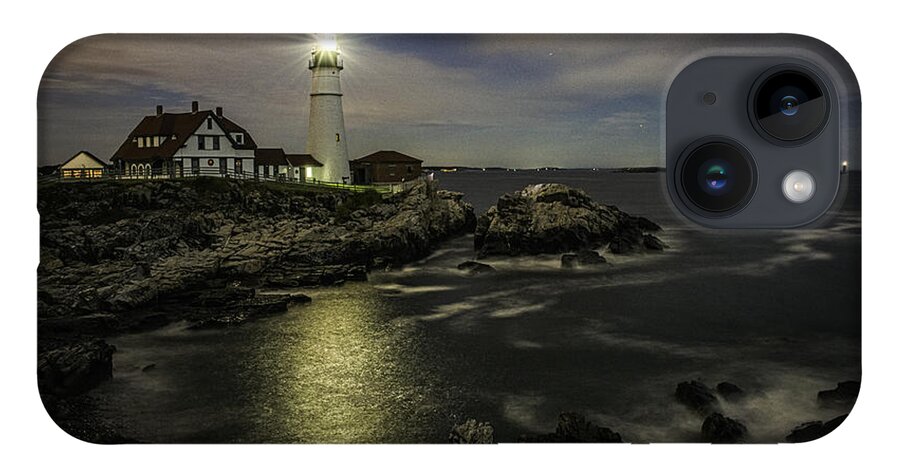 Lighthouse iPhone 14 Case featuring the photograph Head Light by Night by Donald Brown