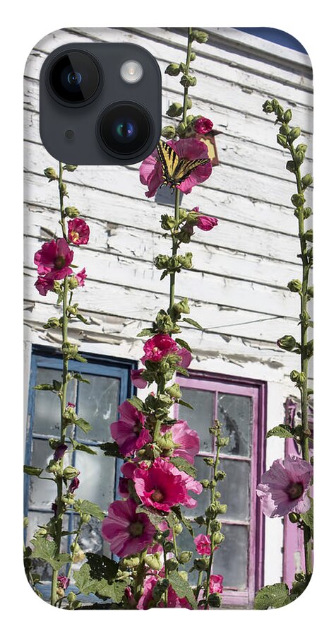 Flowers iPhone 14 Case featuring the photograph Hollyhocks and Butterfly by Cathy Anderson
