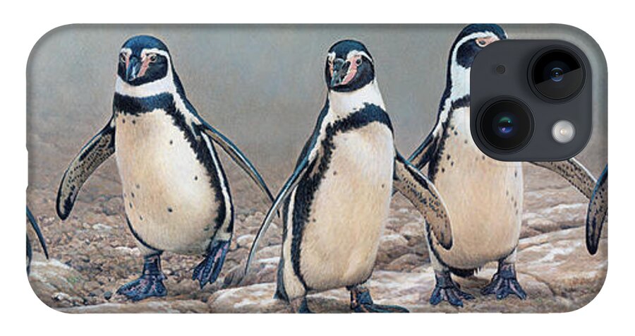 Animal iPhone Case featuring the photograph Humboldt Penguins Standing In A Row by Ikon Ikon Images