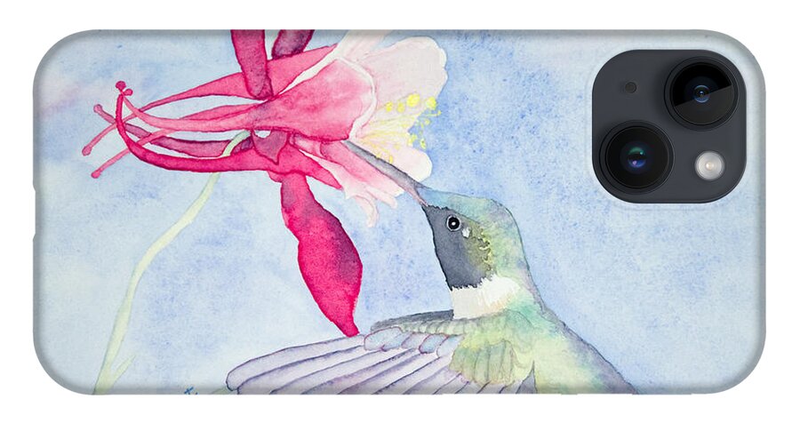 Ruby-throated iPhone Case featuring the painting Hummingbird and Columbine by Laurel Best