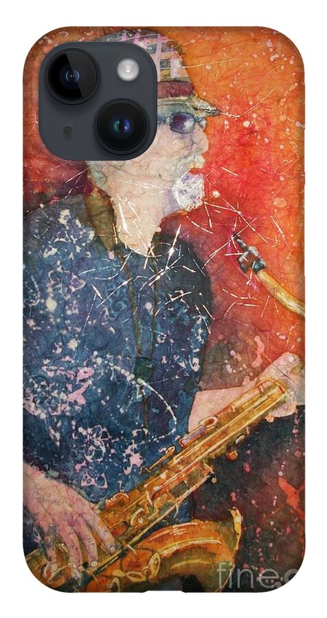 Watercolor iPhone 14 Case featuring the painting If Rich Played Sax by Carol Losinski Naylor