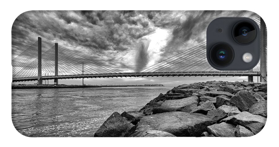 Indian River Bridge iPhone 14 Case featuring the photograph Indian River Bridge Clouds Black and White by Bill Swartwout