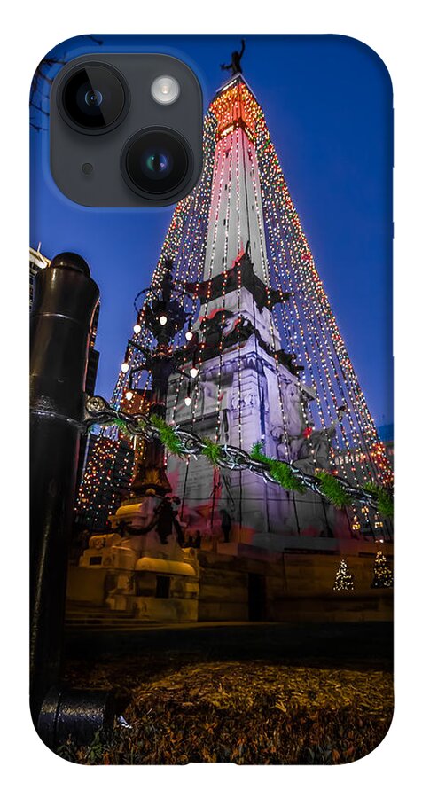 Christmas iPhone 14 Case featuring the photograph Indiana - Soldiers and Sailers Monument with Lights by Ron Pate