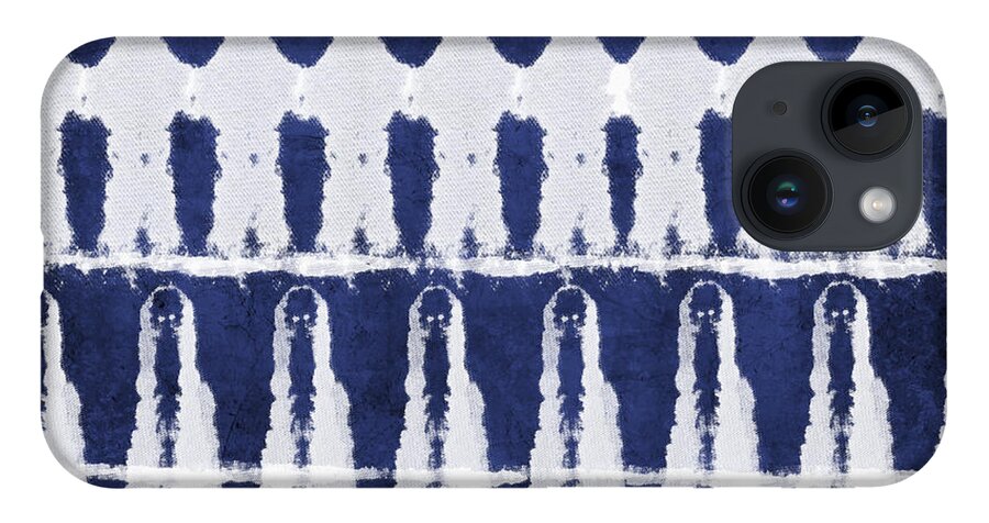 Blue iPhone 14 Case featuring the painting Indigo and White Shibori Design by Linda Woods
