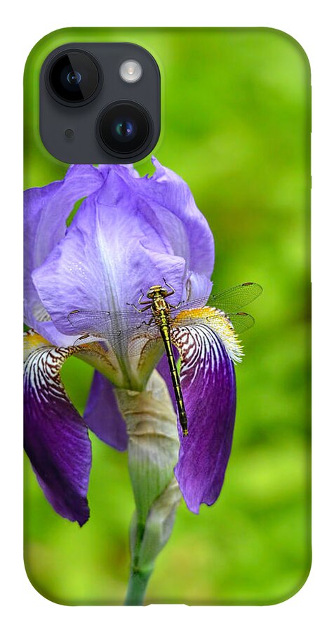 Iris Germanica iPhone 14 Case featuring the photograph Iris and the Dragonfly 7 by Jai Johnson