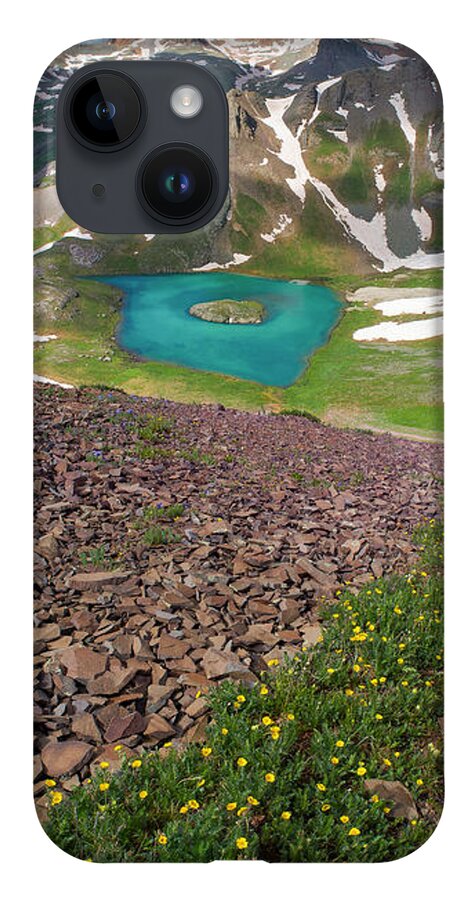Vertical iPhone 14 Case featuring the photograph Island Lake Vertical Panorama by Aaron Spong